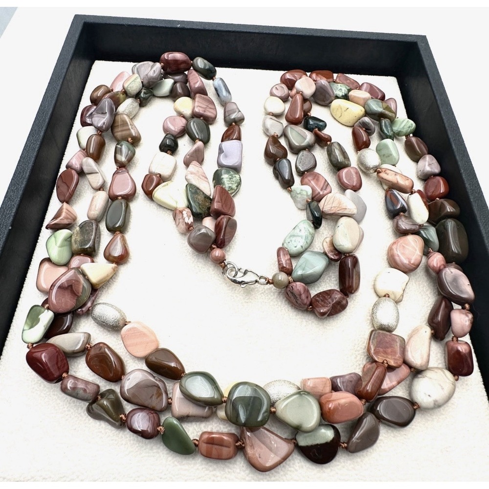 Lucas Lameth Sterling Silver Stone Necklace Mookaite Jasper Heavy 26"